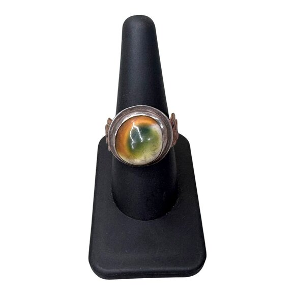 Vintage Jewelry - Antique 1945 Arts Crafts Operculum Sterling Silver Ring Size 7 Vintage Handmade
